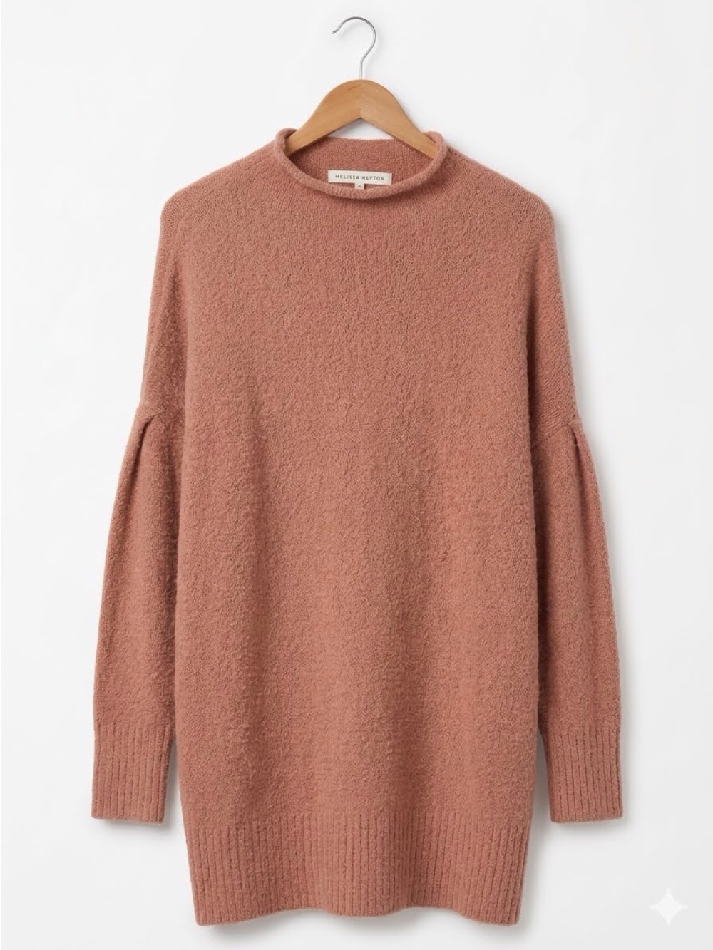 NWT Melissa Nepton Oversized Eyelash Knit Sweater Jumper Mock Neck M Camel Beige